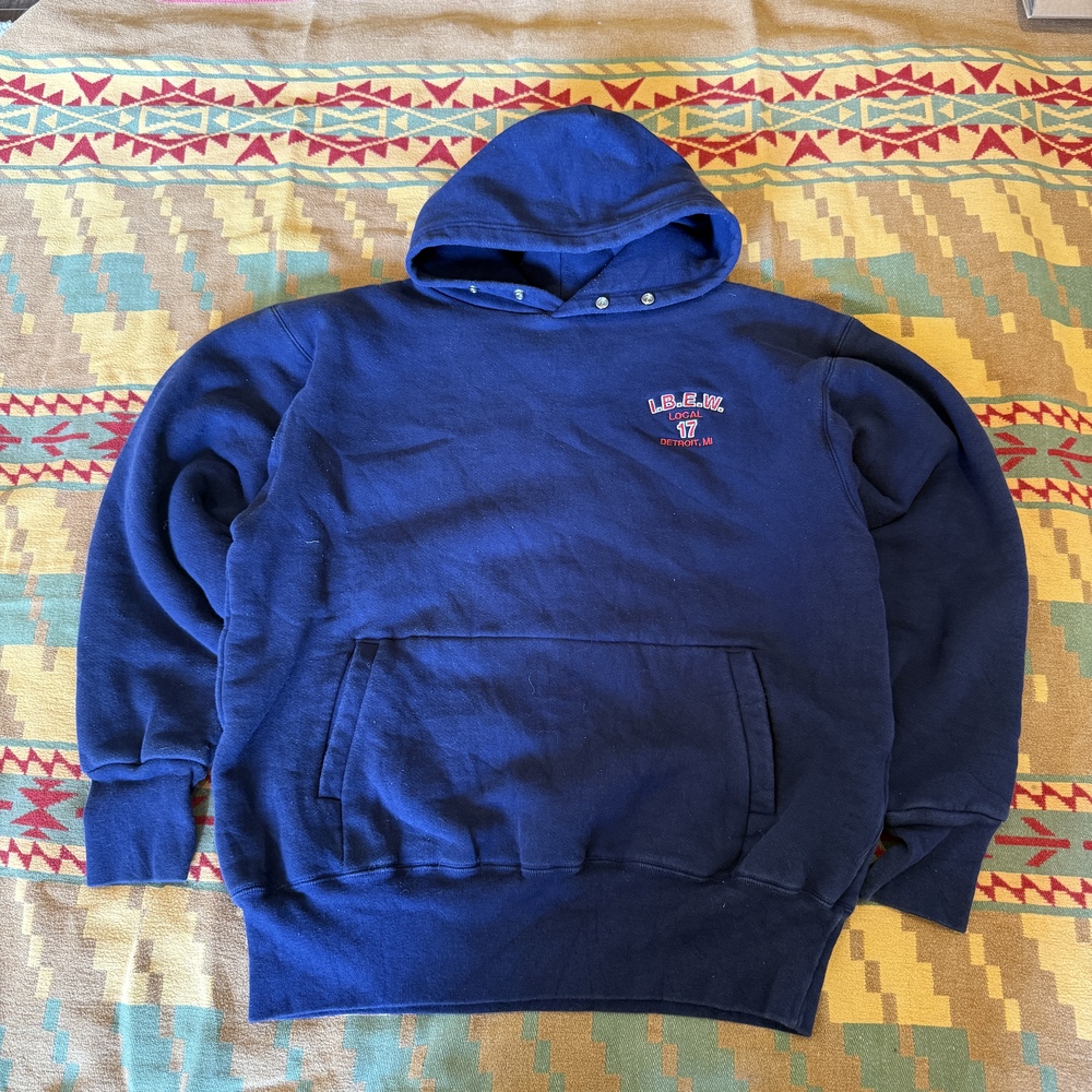 Vintage Two Ply Camber IBEW Local 17 Detroit Hooded Sweatshirt Size Large 80s